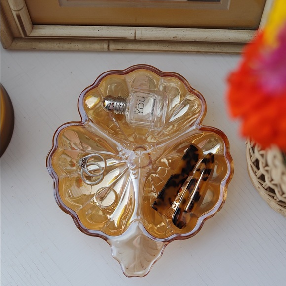 Marigold Carnival Glass Tri-Section Dish - Picture 2 of 11